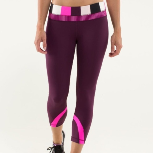 Lululemon Run Inspire Crop II Plum Pow Stripe Raspberry Glo Light Hyper Stripe 6 - Picture 1 of 10